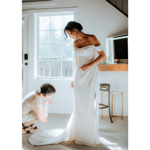 Jenny Yoo Viviana Cowl Neck Bridal Gown 10 Button Back Minimalist Wedding Dress - Picture 3 of 9